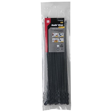 Vortex Beadle Wrap, 12 in L, 3-1/4 in Max Bundle Dia., Black, Nylon 6/6, 70 lb Strength VO2501274